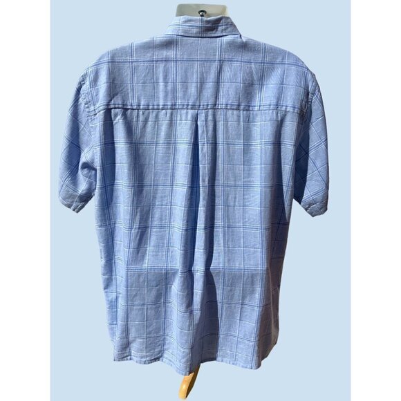 GRAYSON READE MENS SHORT SLEEVE BLUE PLAID LINEN BLEND BUTTON DOWN SHIRT MEDIUM - Picture 9 of 10